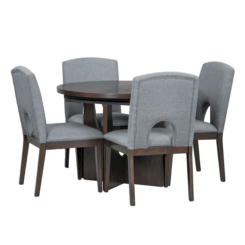 Table à manger ronde moderne 5 pièces avec rallonge amovible de 16,2 po