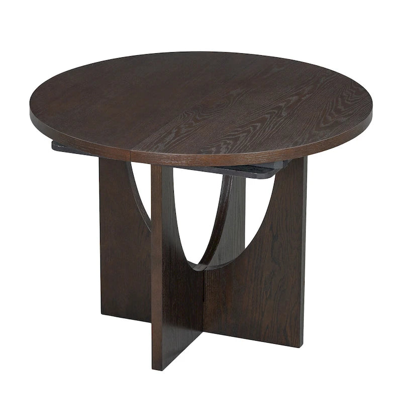Table à manger ronde moderne 5 pièces avec rallonge amovible de 16,2 po