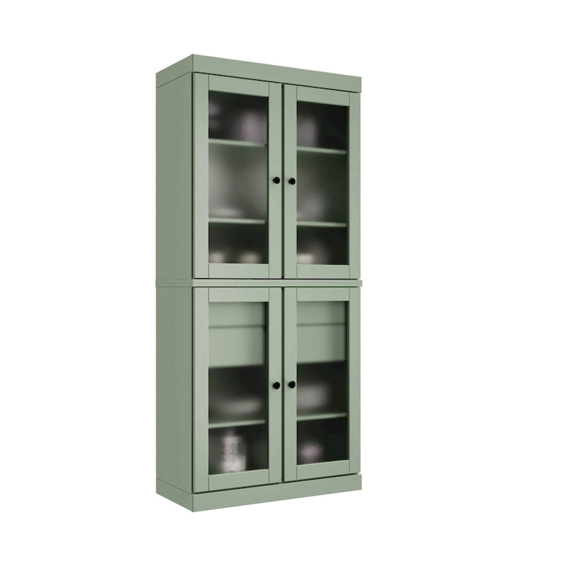 Vaisselier 100% pin massif | Portes en verre dépoli, 2 tiroirs | 81 cm (l) x 181,5 cm (H)