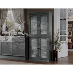 Vaisselier 100% pin massif | Portes en verre dépoli, 2 tiroirs | 81 cm (l) x 181,5 cm (H)