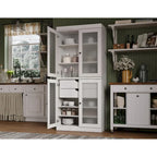 Vaisselier 100% pin massif | Portes en verre dépoli, 2 tiroirs | 81 cm (l) x 181,5 cm (H)