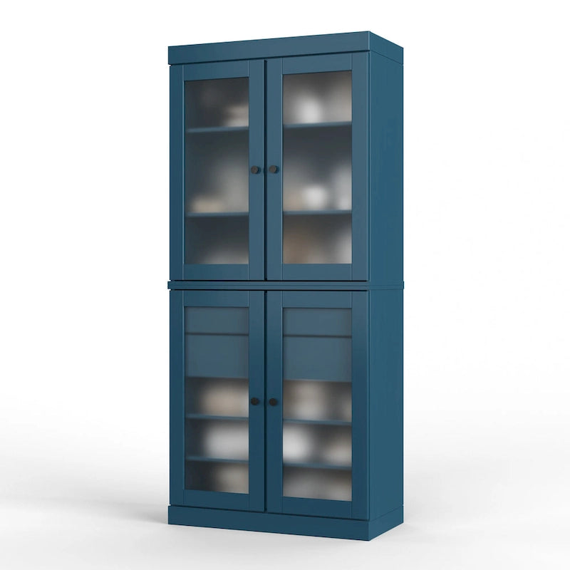 Vaisselier 100% pin massif | Portes en verre dépoli, 2 tiroirs | 81 cm (l) x 181,5 cm (H)