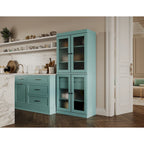 Vaisselier 100% pin massif | Portes en verre dépoli, 2 tiroirs | 81 cm (l) x 181,5 cm (H)