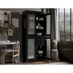 Vaisselier 100% pin massif | Portes en verre dépoli, 2 tiroirs | 81 cm (l) x 181,5 cm (H)