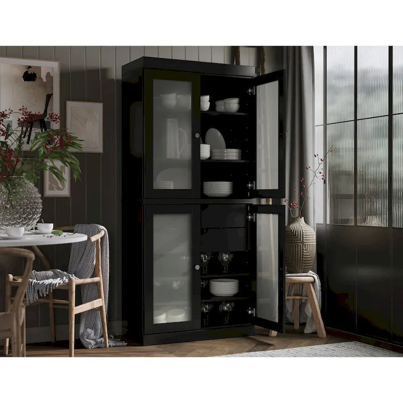 Vaisselier 100% pin massif | Portes en verre dépoli, 2 tiroirs | 81 cm (l) x 181,5 cm (H)