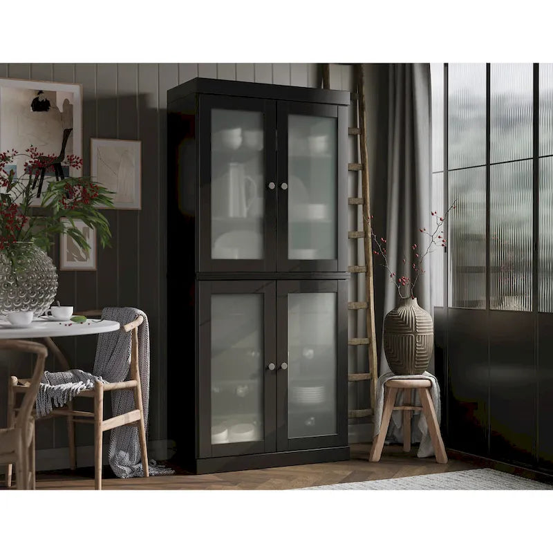 Vaisselier 100% pin massif | Portes en verre dépoli, 2 tiroirs | 81 cm (l) x 181,5 cm (H)