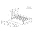 Lit double moderne | Tête de lit bibliothèque, port USB intégré et 2 tiroirs de rangement