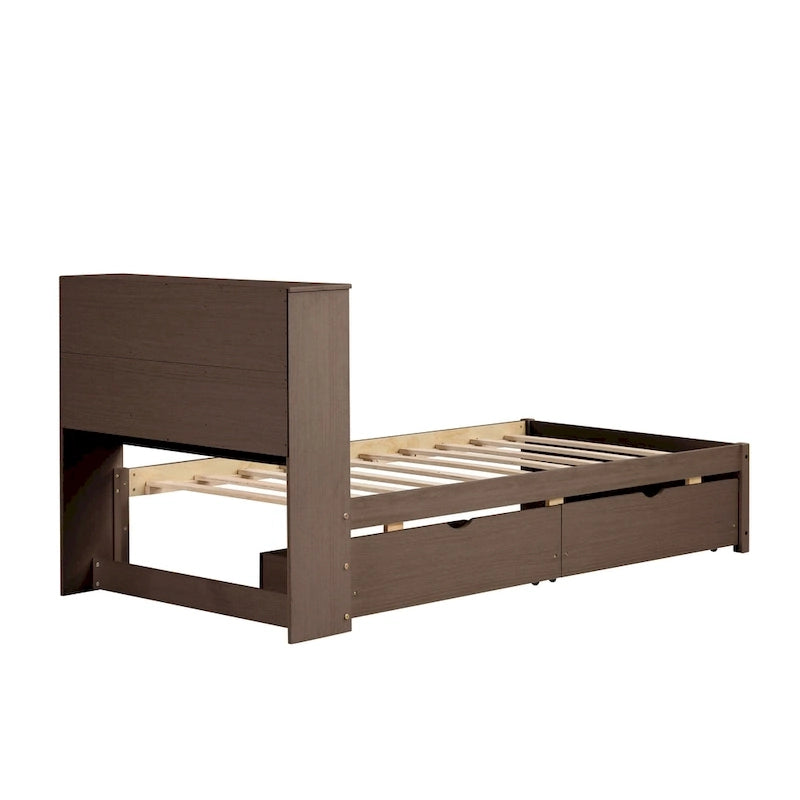 Lit double moderne | Tête de lit bibliothèque, port USB intégré et 2 tiroirs de rangement