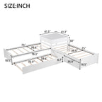 Lit mezzanine en L jumeau avec lit gigogne et tiroirs de rangement | Blanc, chambre d'enfant