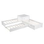 Lit mezzanine en L jumeau avec lit gigogne et tiroirs de rangement | Blanc, chambre d'enfant