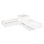Lit mezzanine en L jumeau avec lit gigogne et tiroirs de rangement | Blanc, chambre d'enfant