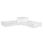 Lit mezzanine en L jumeau avec lit gigogne et tiroirs de rangement | Blanc, chambre d'enfant