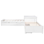 Lit mezzanine en L jumeau avec lit gigogne et tiroirs de rangement | Blanc, chambre d'enfant