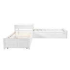 Lit mezzanine en L jumeau avec lit gigogne et tiroirs de rangement | Blanc, chambre d'enfant