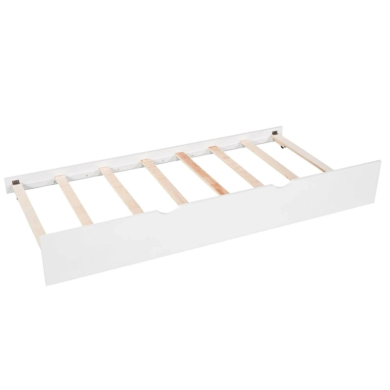 Lit mezzanine en L jumeau avec lit gigogne et tiroirs de rangement | Blanc, chambre d'enfant