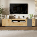 Meuble TV de 70,86" | Bois gris et naturel, 3 armoires et tiroir | Convient aux téléviseurs jusqu'à 80"