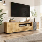 Meuble TV de 70,86" | Bois gris et naturel, 3 armoires et tiroir | Convient aux téléviseurs jusqu'à 80"