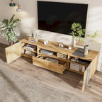 Meuble TV de 70,86" | Bois gris et naturel, 3 armoires et tiroir | Convient aux téléviseurs jusqu'à 80"