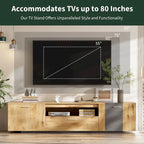 Meuble TV de 70,86" | Bois gris et naturel, 3 armoires et tiroir | Convient aux téléviseurs jusqu'à 80"