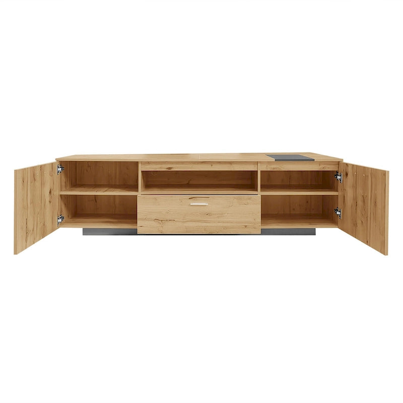 Meuble TV de 70,86" | Bois gris et naturel, 3 armoires et tiroir | Convient aux téléviseurs jusqu'à 80"