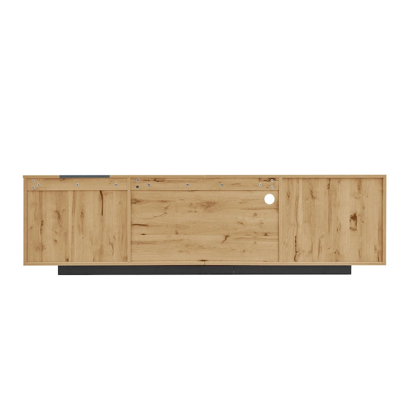 Meuble TV de 70,86" | Bois gris et naturel, 3 armoires et tiroir | Convient aux téléviseurs jusqu'à 80"