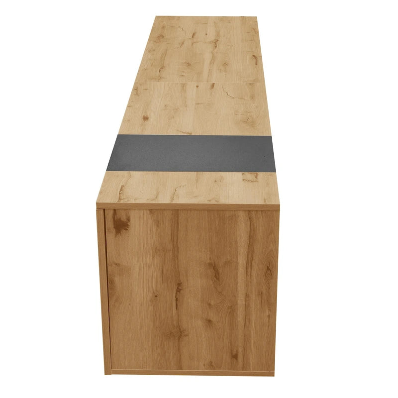Meuble TV de 70,86" | Bois gris et naturel, 3 armoires et tiroir | Convient aux téléviseurs jusqu'à 80"