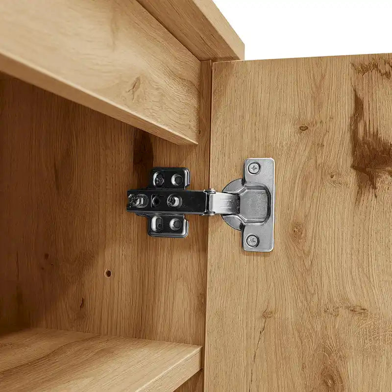 Meuble TV de 70,86" | Bois gris et naturel, 3 armoires et tiroir | Convient aux téléviseurs jusqu'à 80"
