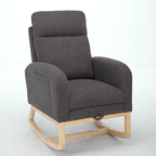 Fauteuil à bascule capitonné à dossier haut de 29,5 po | Pieds en bois massif, repose-pieds réglable