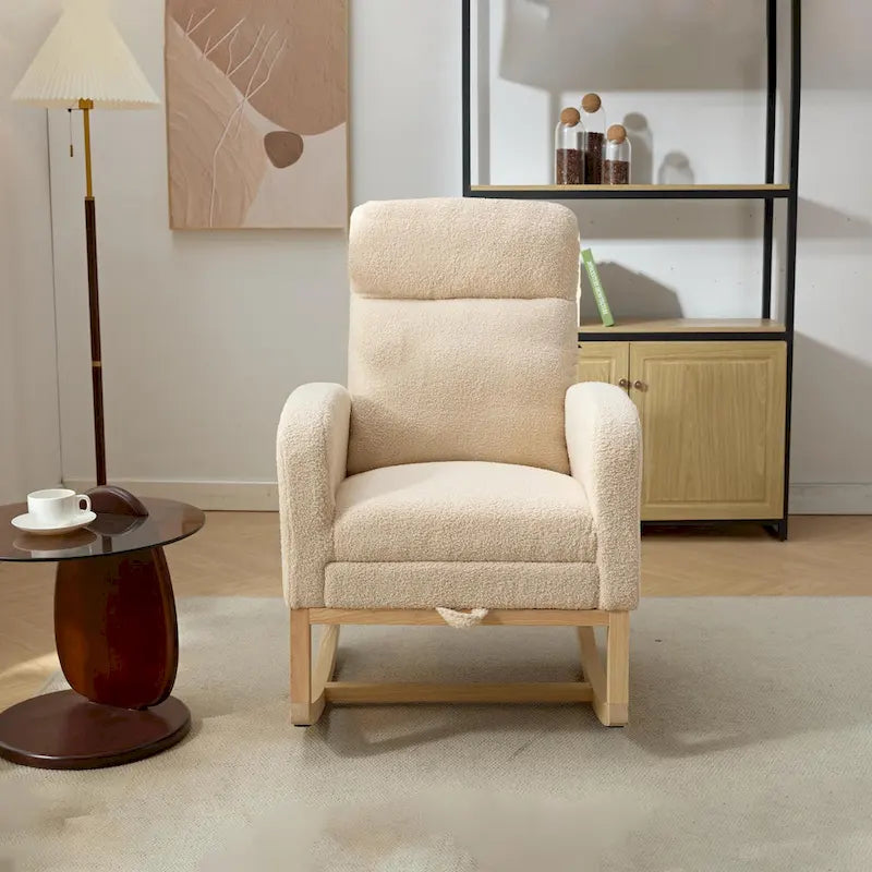 Fauteuil à bascule capitonné à dossier haut de 29,5 po | Pieds en bois massif, repose-pieds réglable