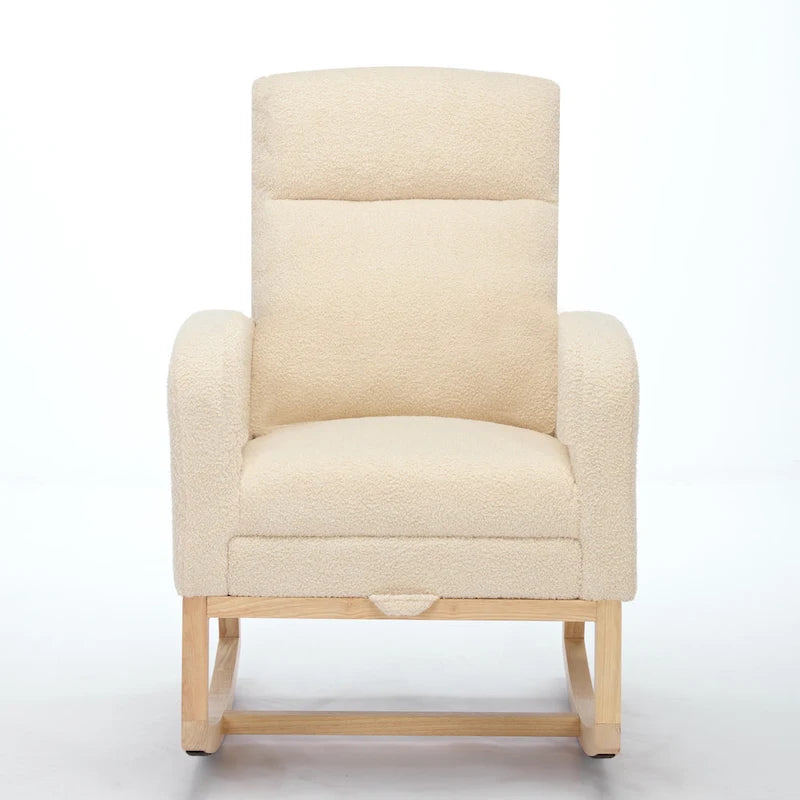 Fauteuil à bascule capitonné à dossier haut de 29,5 po | Pieds en bois massif, repose-pieds réglable