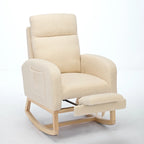 Fauteuil à bascule capitonné à dossier haut de 29,5 po | Pieds en bois massif, repose-pieds réglable