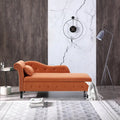 Chaise longue capitonnée en velours orange de 152 cm | Fauteuil d'appoint pour salon