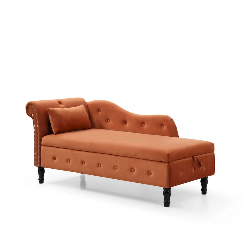60" Orange Velvet Button Tufted Chaise Lounge Chair | Living Room Accent Lounger