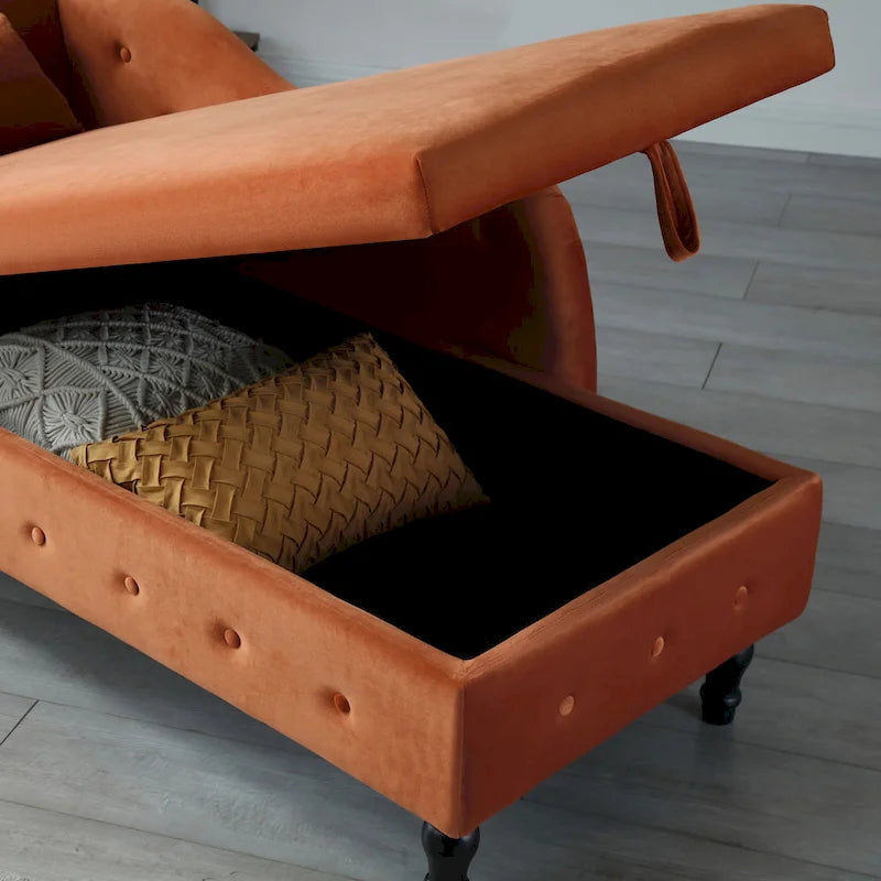 Chaise longue capitonnée en velours orange de 152 cm | Fauteuil d'appoint pour salon