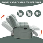 Fauteuil inclinable manuel vert surdimensionné | Pivotant à 360°, à bascule, rembourrage en tissu, salon