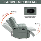 Fauteuil inclinable manuel vert surdimensionné | Pivotant à 360°, à bascule, rembourrage en tissu, salon