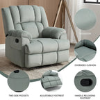 Fauteuil inclinable manuel vert surdimensionné | Pivotant à 360°, à bascule, rembourrage en tissu, salon