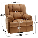 Fauteuil inclinable manuel vert surdimensionné | Pivotant à 360°, à bascule, rembourrage en tissu, salon