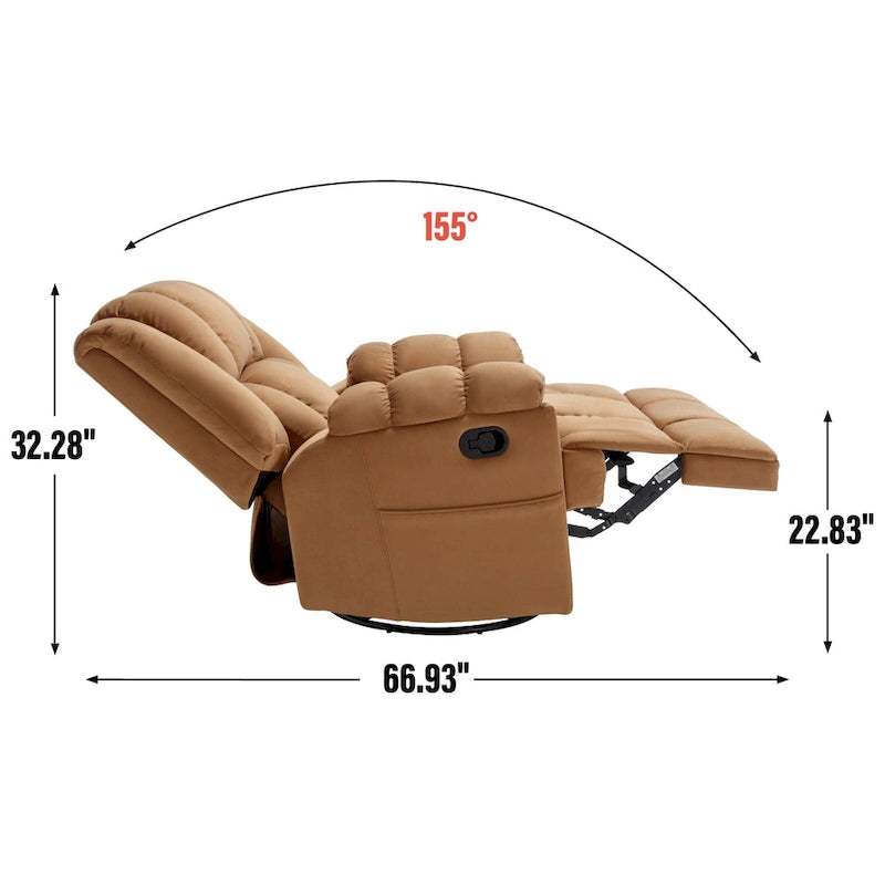 Fauteuil inclinable manuel vert surdimensionné | Pivotant à 360°, à bascule, rembourrage en tissu, salon