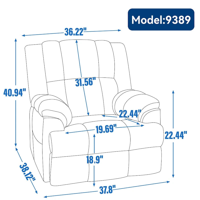 Fauteuil inclinable manuel vert surdimensionné | Pivotant à 360°, à bascule, rembourrage en tissu, salon