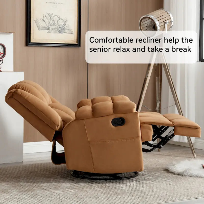Fauteuil inclinable manuel vert surdimensionné | Pivotant à 360°, à bascule, rembourrage en tissu, salon
