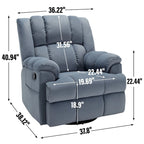 Fauteuil inclinable manuel vert surdimensionné | Pivotant à 360°, à bascule, rembourrage en tissu, salon