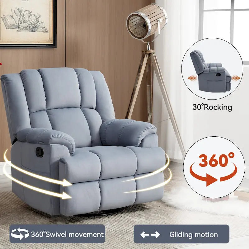 Fauteuil inclinable manuel vert surdimensionné | Pivotant à 360°, à bascule, rembourrage en tissu, salon