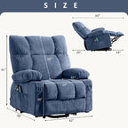 Fauteuil inclinable releveur électrique bleu avec chauffage, massage et port USB pour personnes âgées