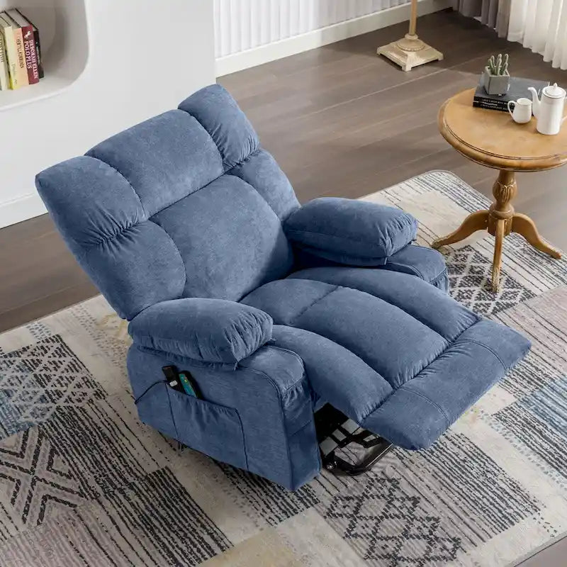 Fauteuil inclinable releveur électrique bleu avec chauffage, massage et port USB pour personnes âgées