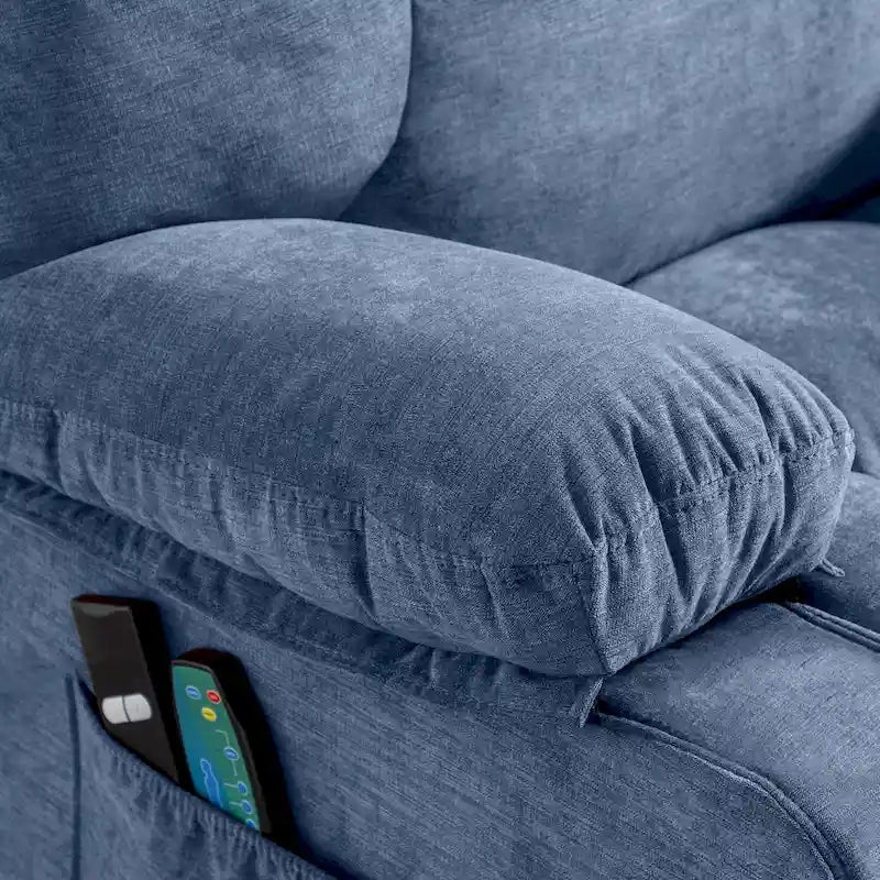 Fauteuil inclinable releveur électrique bleu avec chauffage, massage et port USB pour personnes âgées