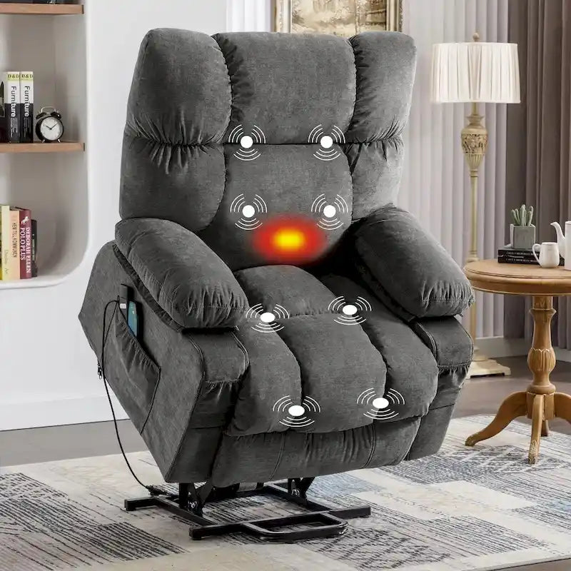 Fauteuil inclinable releveur électrique bleu avec chauffage, massage et port USB pour personnes âgées