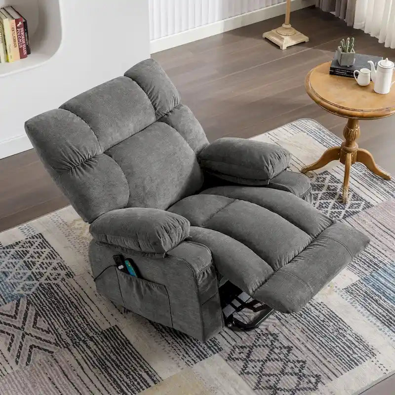 Fauteuil inclinable releveur électrique bleu avec chauffage, massage et port USB pour personnes âgées