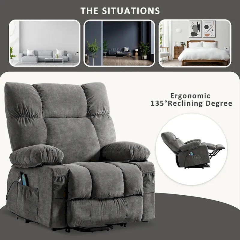 Fauteuil inclinable releveur électrique bleu avec chauffage, massage et port USB pour personnes âgées