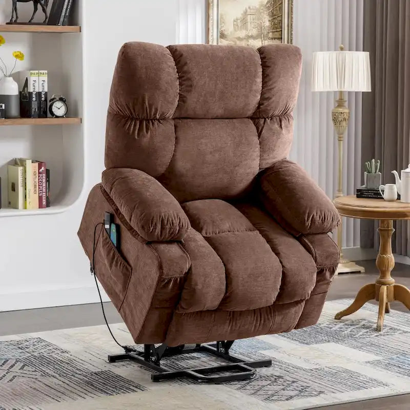 Fauteuil inclinable releveur électrique bleu avec chauffage, massage et port USB pour personnes âgées